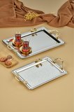 Cooker 2'li Kelebekli Metal Dikdörtgen Sunum Tepsisi 50x32 cm ve 42x26 cm