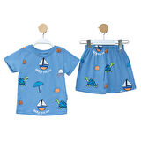 Erkek Bebek Mavi Yelkenli desenli Şortlu 2'li Takım