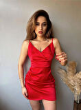 İNCE ASKILI SATEN MİNİ ELBİSE 