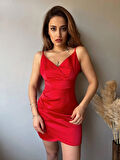 İNCE ASKILI SATEN MİNİ ELBİSE 