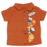 Erkek Bebek Turuncu Bej Hayvanlı Desenli Müslin Gömlekli 2'li Takım