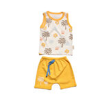 Erkek Bebek Ekru Sarı Palmiye Desenli Şortlu 2'li Takım