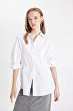Oversize Fit Gömlek Yaka Basic Düz Oxford Uzun Kollu Gömlek