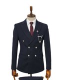 BYS Beystil Sivri Yaka Lacivert Kruvaze Takım Elbise Nikol036 - Slim Fit