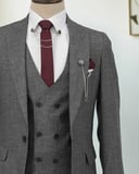 BYS Beystil Sivri Yaka Gri Kırçıllı Takım Elbise Storm- Slim Fit