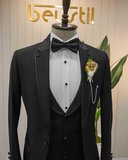 Beystil Mono Yaka Siyah Damatlık & Smokin Takım Y37 - Slim Fit