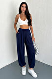 Oslo Kadın Beli Bağcıklı Salaş Modal Şalvar Lacivert Pantolon – Rahat Kesim Günlük Stil