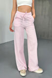 Stria Kadın Çizgili Lastikli Bol Paça Pembe Pantolon – Yazlık Rahat Stil ve Günlük Şıklık