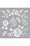 Gül ve Yabani Çiçek Stencil Boyama şablonu 30x30 cm, Duvar Stencil, Fayans Stencil, Mobilya Stencil