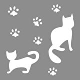 Kedi ve Pati İzleri Stencil Boyama şablonu 30x30 cm, Duvar Stencil, Fayans Stencil, Mobilya Stencil