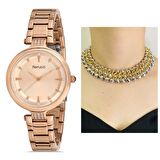 Ferrucci Rosegold Çelik Kadın Kol Saat+El Yapımı Kristal Taşlı Kolye
