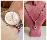 Ferrucci Silver&Rose Çelik Kordon Kadın Kol Saat+%100 Çelik Süper Kolye Hediye