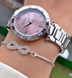 Ferrucci Yeni Model Şık Taşlı Çelik Kadın Ko Saati+Bileklik Hediye