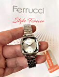 Ferrucci Kare Kadran Zarif Şık Çelik Kadın Kol Saati+%100 Çelik Kolye  Hediye