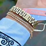 Ferrucci Jübile Kordon Kesme Camlı Çelik Kadın Kol Saat+Bileklik Hediyeli