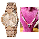 Çelik Jübile Kordon Tasarım Model Kadın Kol Saati+%100 Çelik Kolye Hediye