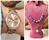 Ferrucci RoseGold Çelik Spor Şık Kadın Kol Saat+%100 Çelik Kolye Hediye