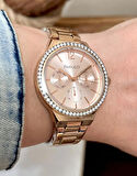 Ferrucci RoseGold Çelik Spor Şık Kadın Kol Saat+%100 Çelik Kolye Hediye