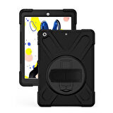 İPad 7-8-9 10.2 (2019,2020,2021) Uyumlu Defender Standlı Zırhlı Silikon Tablet Kılıfı (Siyah)