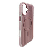 iPhone 16 Plus Magsafe Şarj Özellikli Oyuklu Tasarım Mutural Bumpy Clear Kılıf (Pembe)