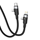 Nettech NT-DC45 60W+30W Plastik 100 Cm Type-C To Type-C+Lightning Şarj ve Data Kablosu (Siyah)