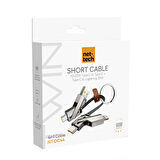 Nettech NT-DC44 4 in 1 60W İp Örgü 80 Cm USB To Micro + Lightning + Type-C Şarj ve Data Kablosu (Gri)