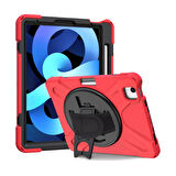 iPad Mini 6 (2021) / Mini 7 (2024) Uyumlu Defender Standlı Zırhlı Silikon Tablet Kılıfı (Kırmızı)