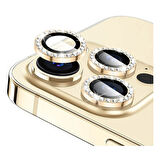 iPhone 14 / 14 Plus Uyumlu Kristal Taşlı Kamera Lens Koruyucu (Gold)