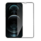 iPhone 12 Pro Max Uyumlu Toz Filtreli HD Temperli Cam Ekran Koruyucu (Siyah)