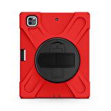 iPad Pro 12.9 2022/2021/2020/2018 Uyumlu Defender Standlı Zırhlı Silikon Tablet Kılıfı (Kırmızı)