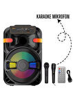 PL-4596 BT+USB+TF+AUX+Kumanda 20W Çift Mikrofonlu Işıklı Toplantı-Parti Kule Hoparlör