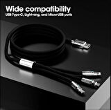 3 in 1 Type-C + Micro Usb +Lightning İOS Android tablet telefon Şarj Kablosu Silikon Kablo 1 Metre
