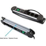 S-Link Swapp SPGKS05 1.5m 3G1.5mm2 900 Joule 5Li Akım Korumalı Çoklayıcı Piriz Gri