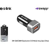 S-link Swapp SW-QAC38M Qualcomm 3.0 Hızlı Metal Araç Şarj Cihazı - Siyah