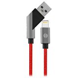 S-link Swapp SW-C670 1M 3A iPhone Lightning Çapraz Uçlu Şarj Kablosu - Kırmızı/Gri 