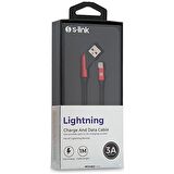 S-link Swapp SW-C670 1M 3A iPhone Lightning Çapraz Uçlu Şarj Kablosu - Siyah/Kırmızı