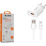 S-Link Sl-Ec12T 2100Ma Ev Şarj 11W + 2.4A Type-C Usb Kablolu Beyaz Şarj Adaptör Seti