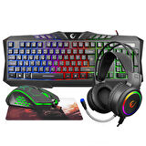 Rampage KM-404 ARGENTI Rainbow Aydınlatmalı USB Gaming Combo Q Klavye + Kulaklık + Mouse + Mousepad