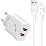 S-Link SL-EC50L 5V 2400MA Apple Lightning Kablolu 2 USB Çıkışlı iPhone Hızlı Şarj Adaptörü - Beyaz (Apple Uyumludur.)
