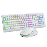 Everest KM-1500 Beyaz Kablosuz Rainbow Aydınlatmalı Q Multimedia Klavye + Mouse Set