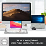 EKW-28 Beyaz/Gri 2.4G+BT1+BT2 Çoklu Cihaz Bağlantılı Q Yuvarlak Tuşlu Kablosuz klavye