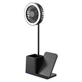 S-link SL-M9055 Siyah TypeC 10W Kablosuz Şarj Cihazı Fanlı Kalemlikli Masa Lambası