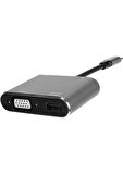 Hytech Destekli 4k Usb-C - Hdtv + Vga + Usb - Tip C Adaptör 4'ü 1 Arada Hy-Usbc22