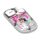 Everest SM-BT89 OPAL Şarj Edilebilir Sessiz Beyaz Transparan RGB 2in1 2BT ve 2.4GHz Kablosuz Mouse