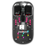 Everest SM-BT89 OPAL Şarj Edilebilir Sessiz Siyah Transparan RGB 2in1 2BT ve 2.4GHz Kablosuz Mouse