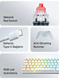 Everest Amber Beyaz Type-C Bağlantılı RGB Ledli Mekanik Gaming Oyuncu Klavye Q Red Switch