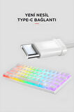 Brıar Type-C Bağlantılı RGB Puding Tuşlu Mekanik Red Switch Türkçe Q Gaming Oyuncu Klavyesi Beyaz
