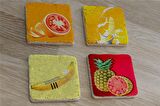 İlüstrasyon Meyve Manipülasyon Doğal Taş Bardak Altlığı 4'lü set - Natural Stone Coasters
