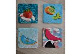 İlüstrasyon Meyve Manipülasyon Doğal Taş Bardak Altlığı 4'lü set - Natural Stone Coasters
