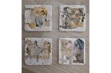 Vintage Figür Kolaj Doğal Taş Bardak Altlığı 4'lü set - Natural Stone Coasters